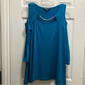 Slinky Brand Size Medium Cold Shoulder Blue‎ Blouse